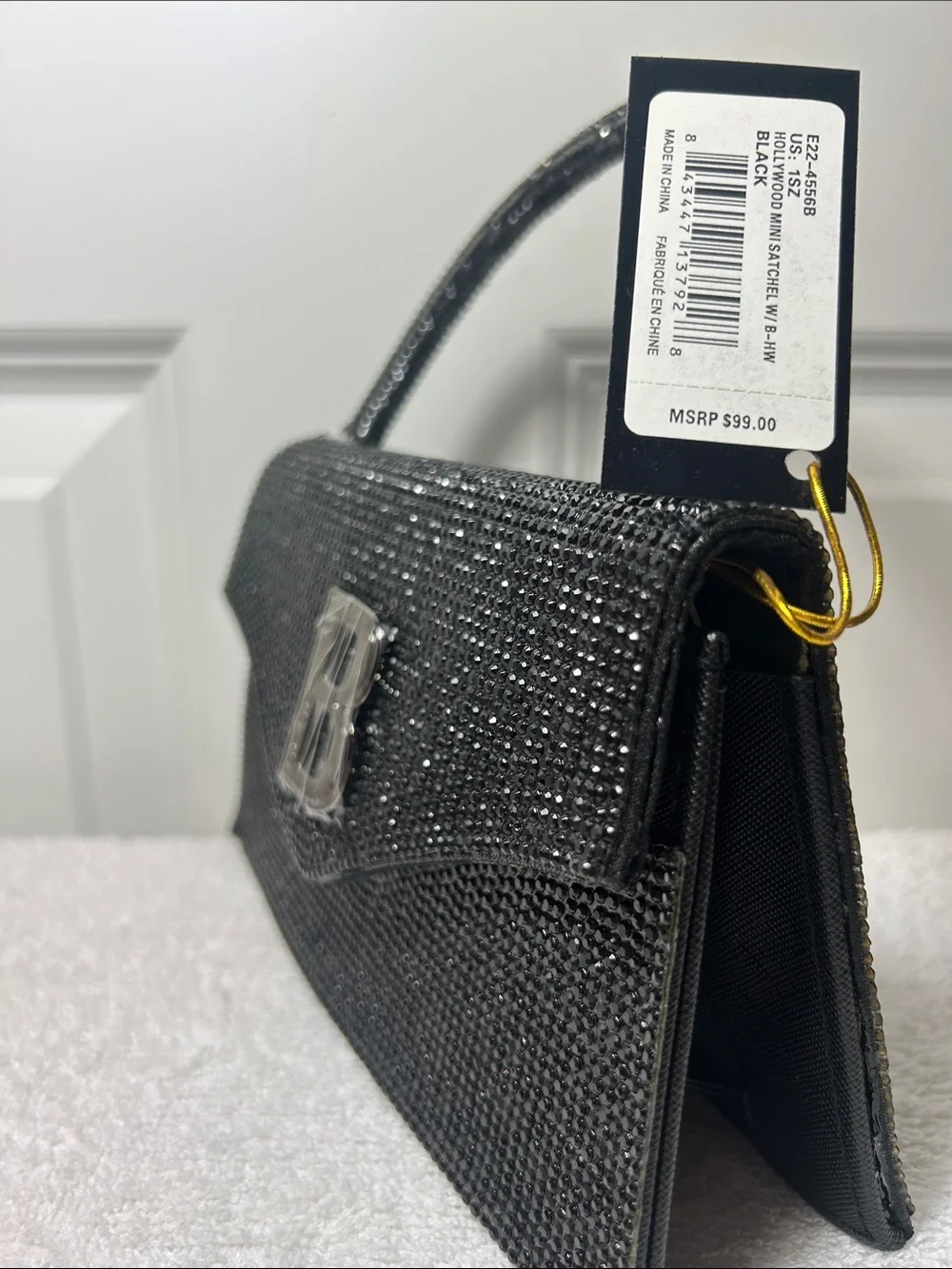 bebe Hollywood Mini Rhinestone Satchel Crossbody Bag in Black NWT’S